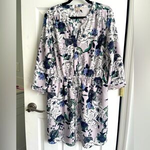 LOFT Outlet floral dress, split neck with drawstring waist